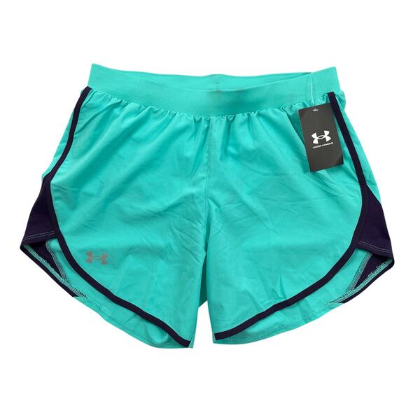 Under Armour Shorts Women Small Turquoise Fly By Elite 5" Attached Brief 1369757 - Picture 1 of 16
